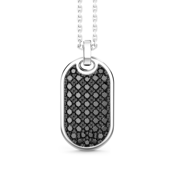Collar de plata de Zancan con colgante de etiqueta vertical y piedras negras.