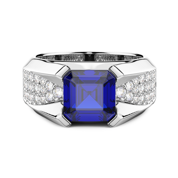 Bague chevalière Zancan en or 18kt et saphir bleu.