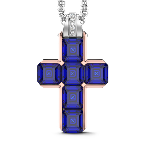 Collier Zancan en or 18k avec pendentif croix en saphir bleu.