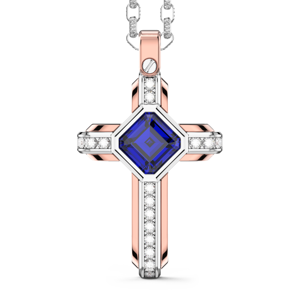 Collier Zancan en or 18k avec pendentif croix en saphir bleu et diamant.