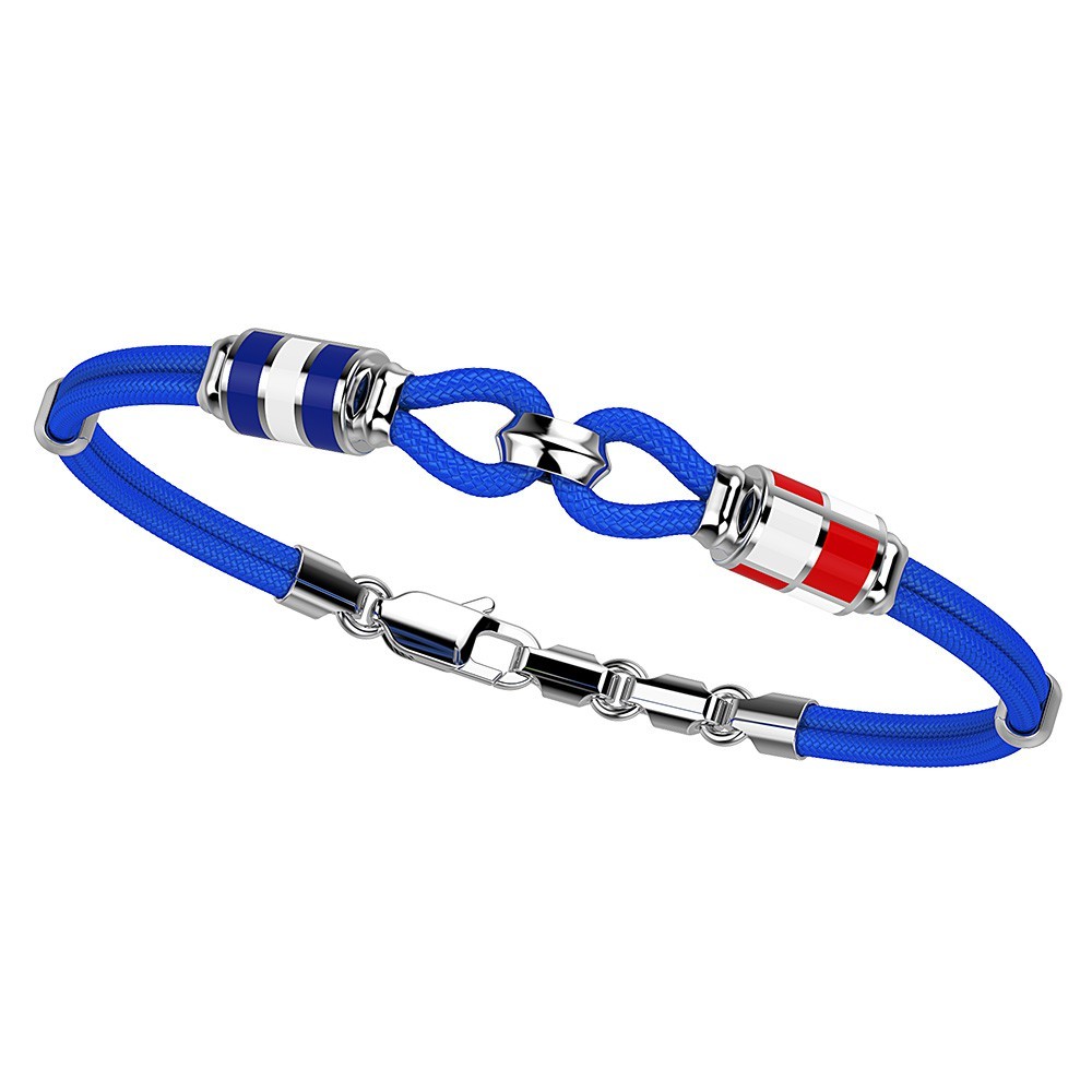 Zancan kevlar bracelet with buttonhole and silver nautical flags.