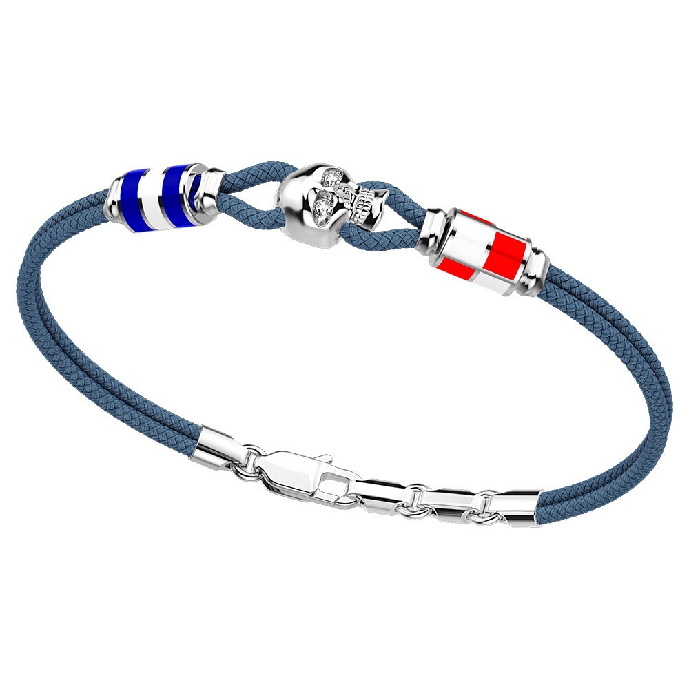 Zancan kevlar bracelet with silver skull and nautical flags.