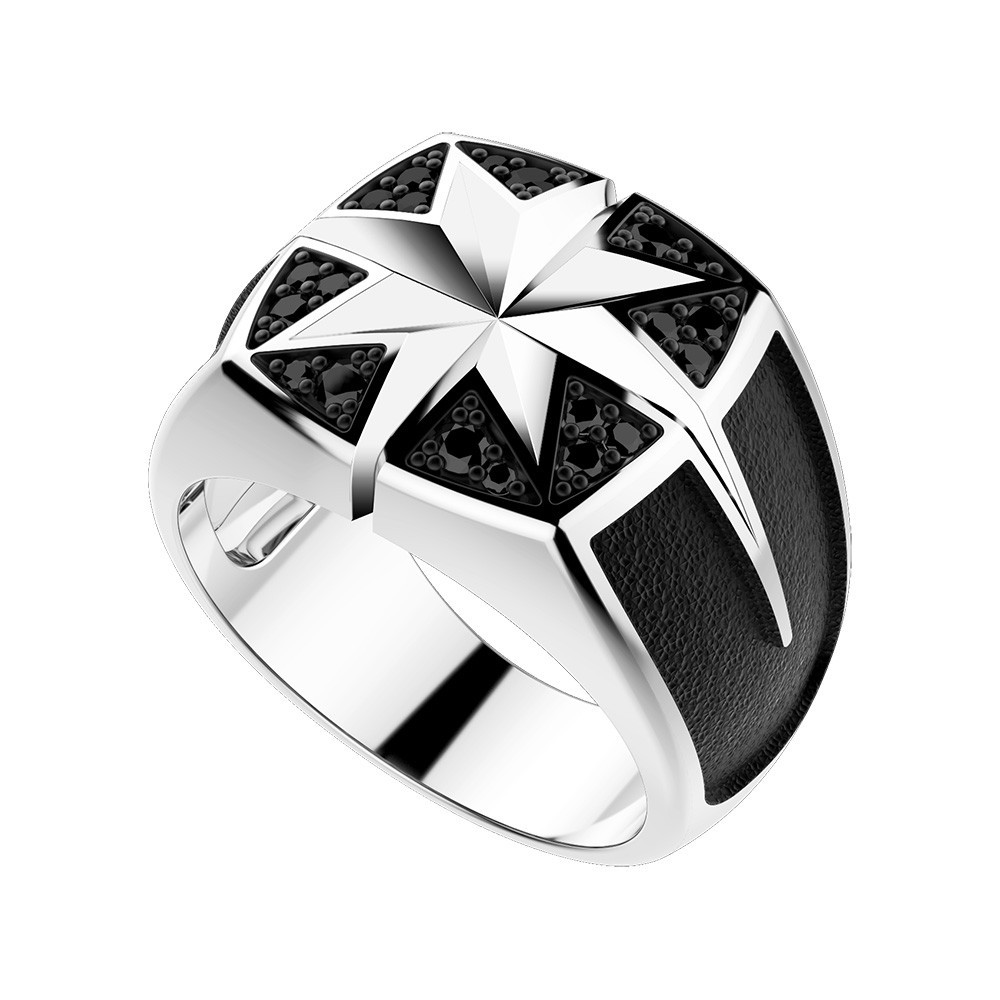 Silver ring with black spinels