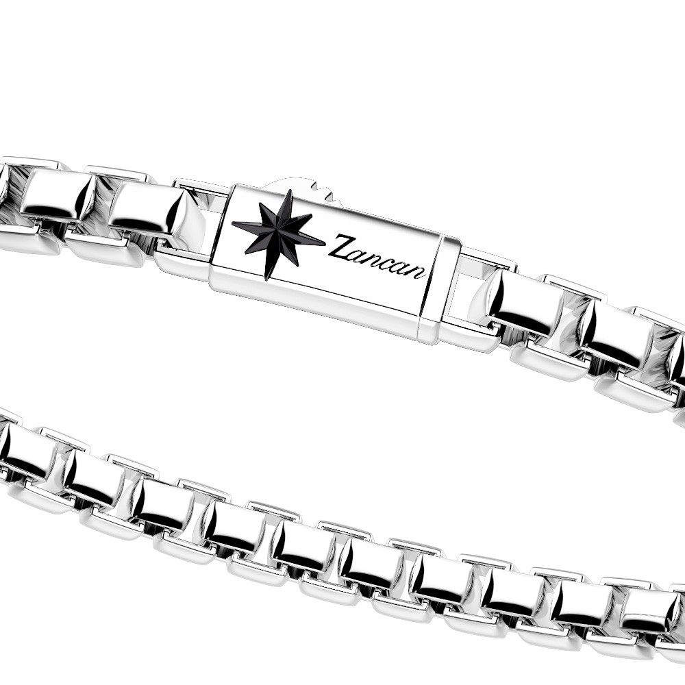 Box link chain silver bracelet with compass decoration