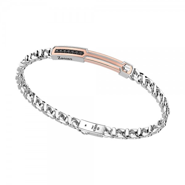Silver bracelet with rose gold insert and stones.