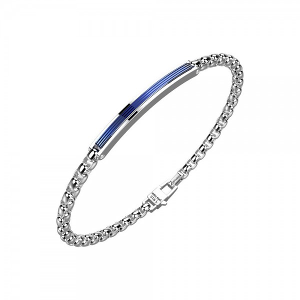Bracelet in stainless steel with chain and blue plate.