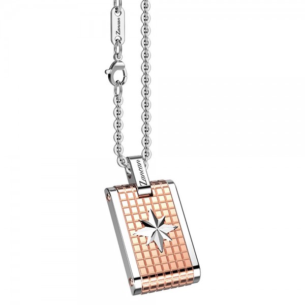 Stainless steel necklace with star on a medal.