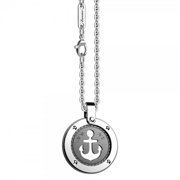 Stainless steel necklace with anchor on the round medal.