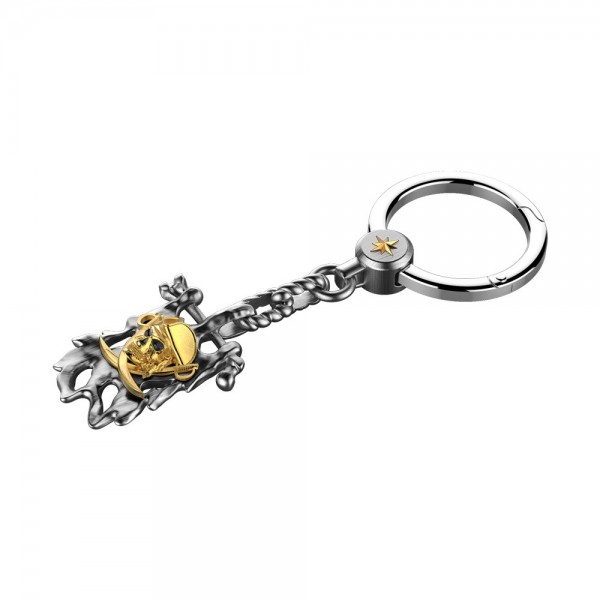 Silver keychain with pirate.