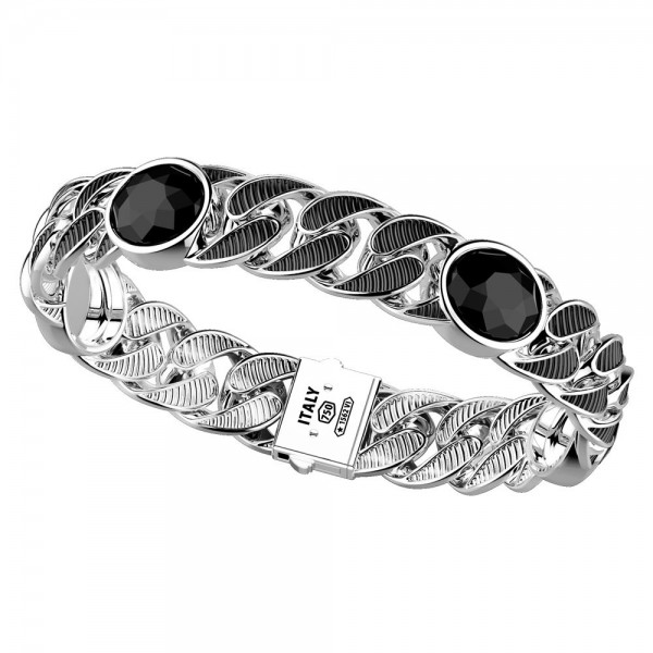 925 Silver Wide Chain Bracelet with Onyx stone.