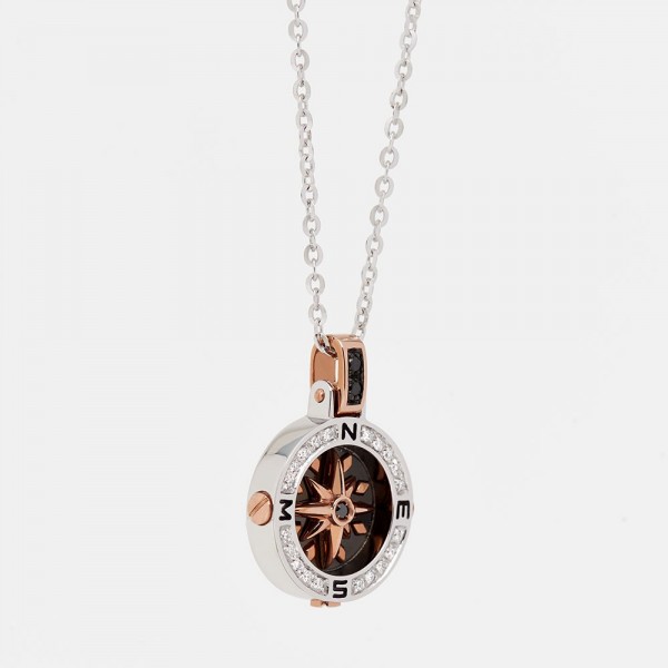 White gold men's necklace with wind rose pendant.