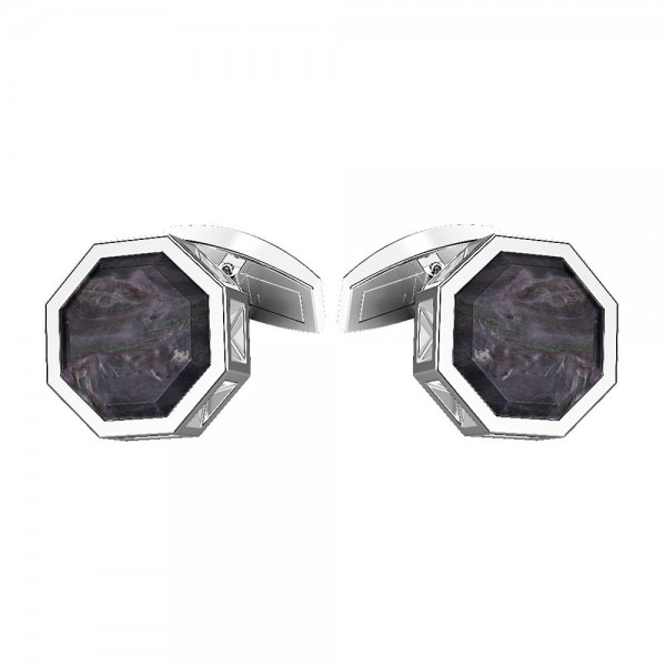 Silver cufflinks with black mother of pearl.