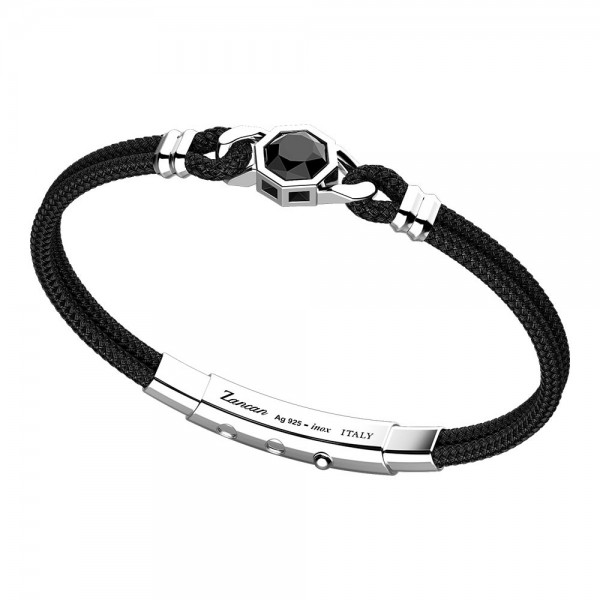 Bracelet in silver and black kevlar with hexagonal stone in onyx.