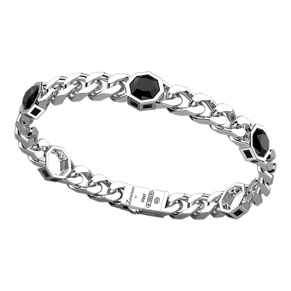 Silver bracelet and groumette with hexagonal onyx stones.