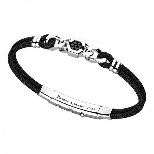 Black kevlar bracelet and plate with black spinels in the middle.