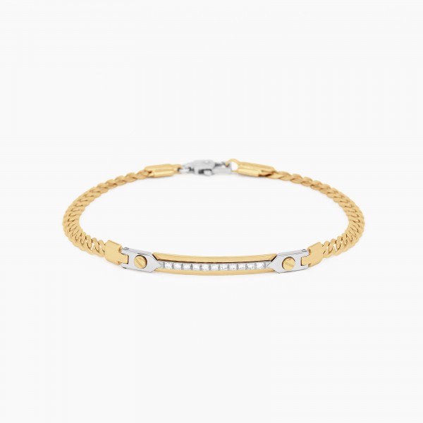 Yellow gold men's bracelet, embellished with a central plate.