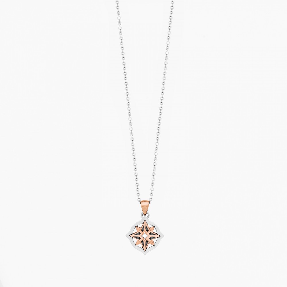 Zancan gold necklace with wind rose pendant and diamonds.