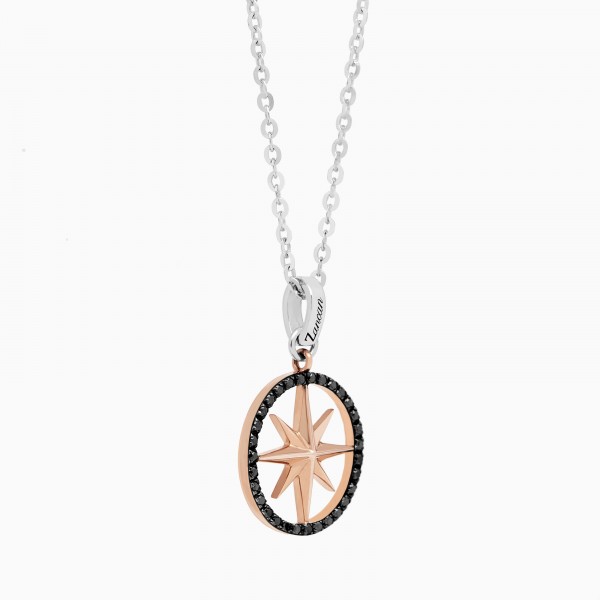 Gold men's necklace with a minimal design. Wind rose pendant.