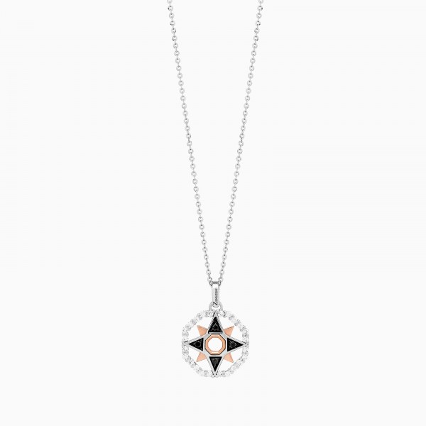 White gold men's necklace, rose wind iconic pendant.