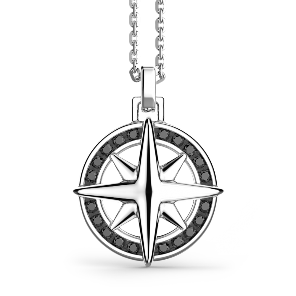 Zancan silver necklace with ceramic wind rose pendant.
