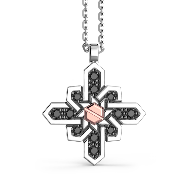 Collana Zancan in argento, pendente a rosa dei venti, pietre e vite in oro rosa