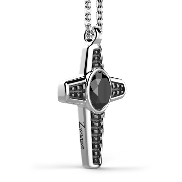 Collana Zancan in argento con pendente a croce e pietra nera.
