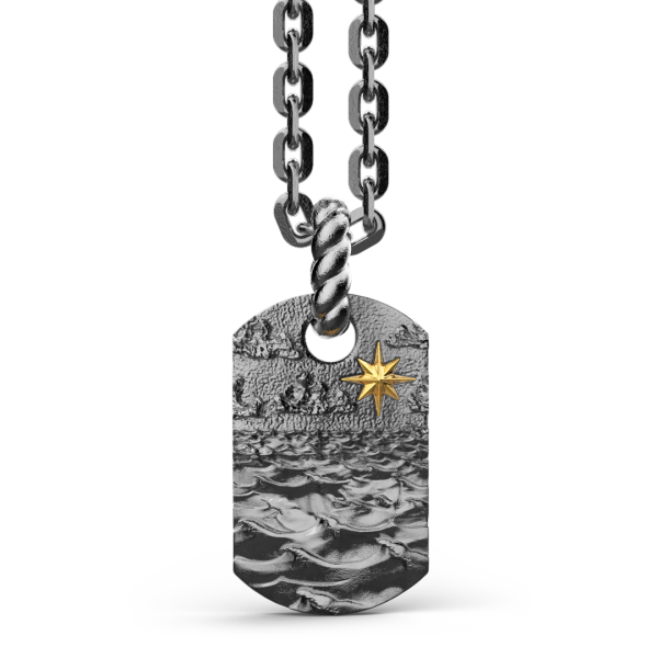 Collana Zancan in argento brunito con pendente raffigurante le onde del mare.