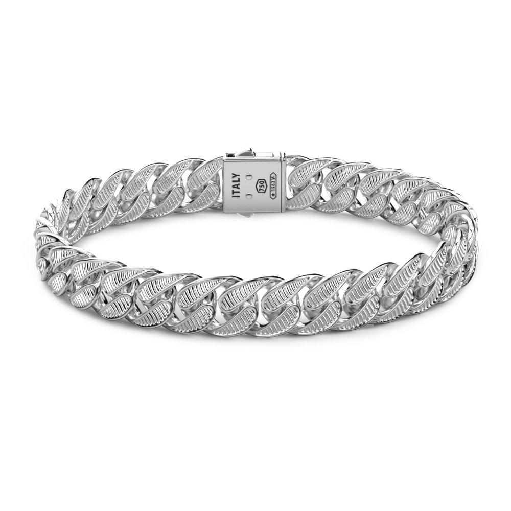 Zancan silver curb chain bracelet with striated finish.