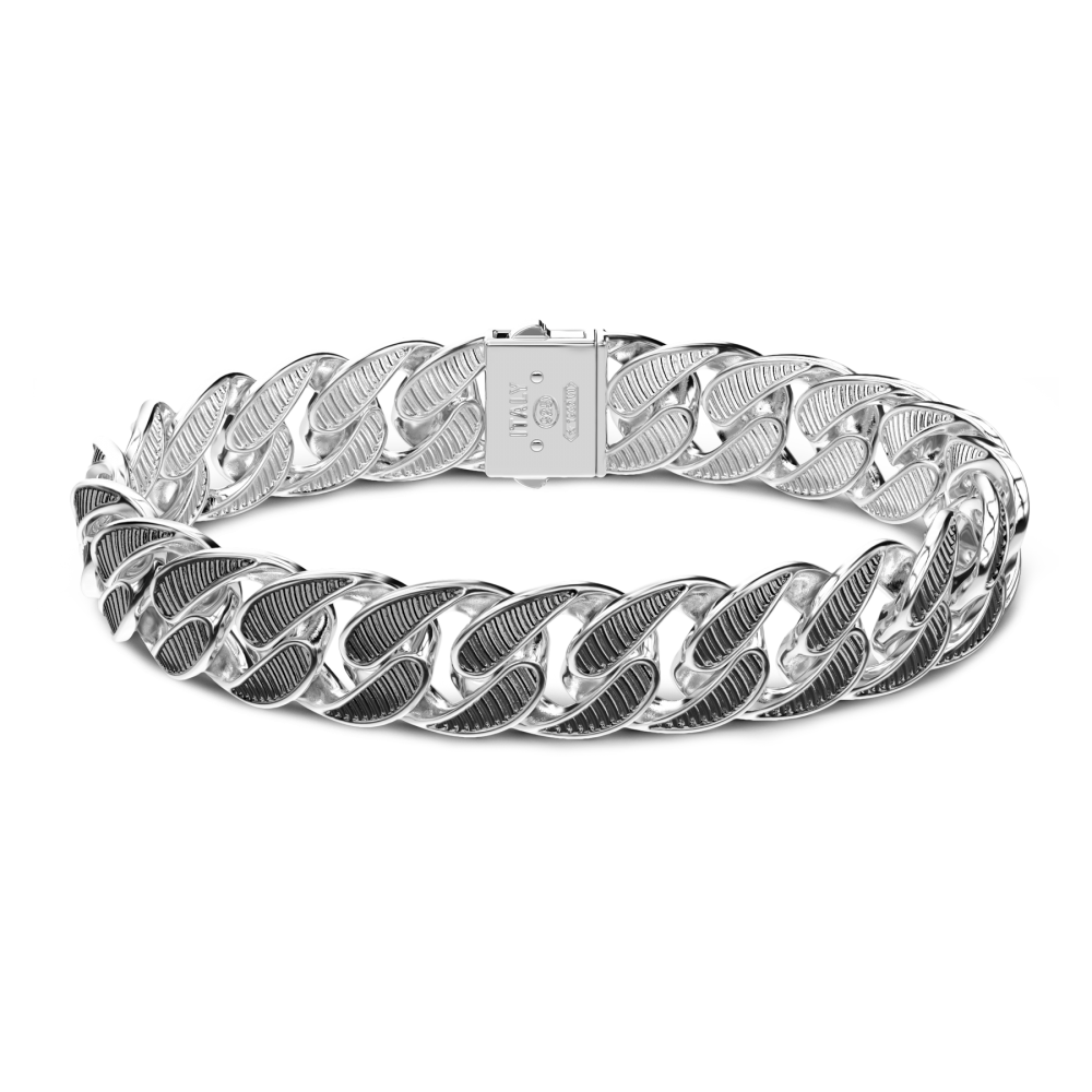 Zancan silver curb chain bracelet with black striated finish.