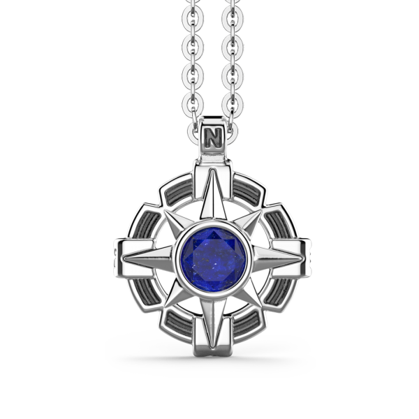 Collana Zancan in argento con pendente a rosa dei venti e pietra blu.