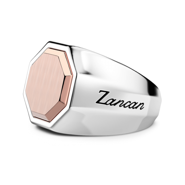 Anello Zancan esagonale in argento e oro rosa.