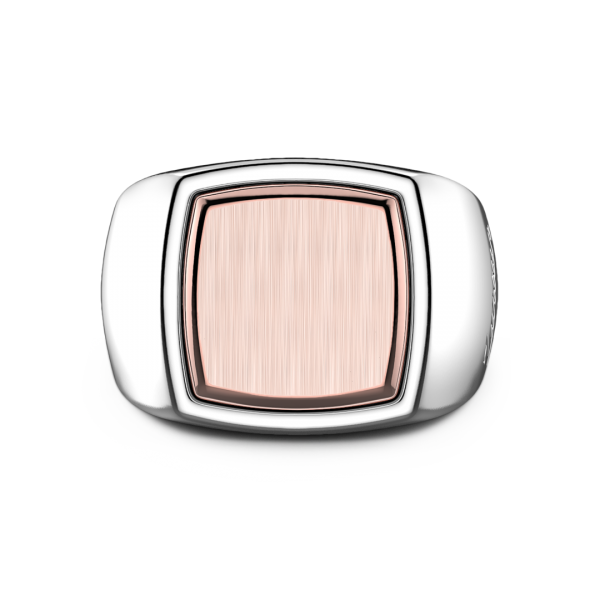 Anello Zancan quadrato in argento e oro rosa.