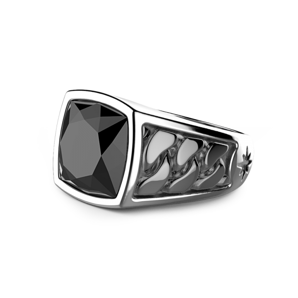 Anello Zancan in argento con pietra nera.