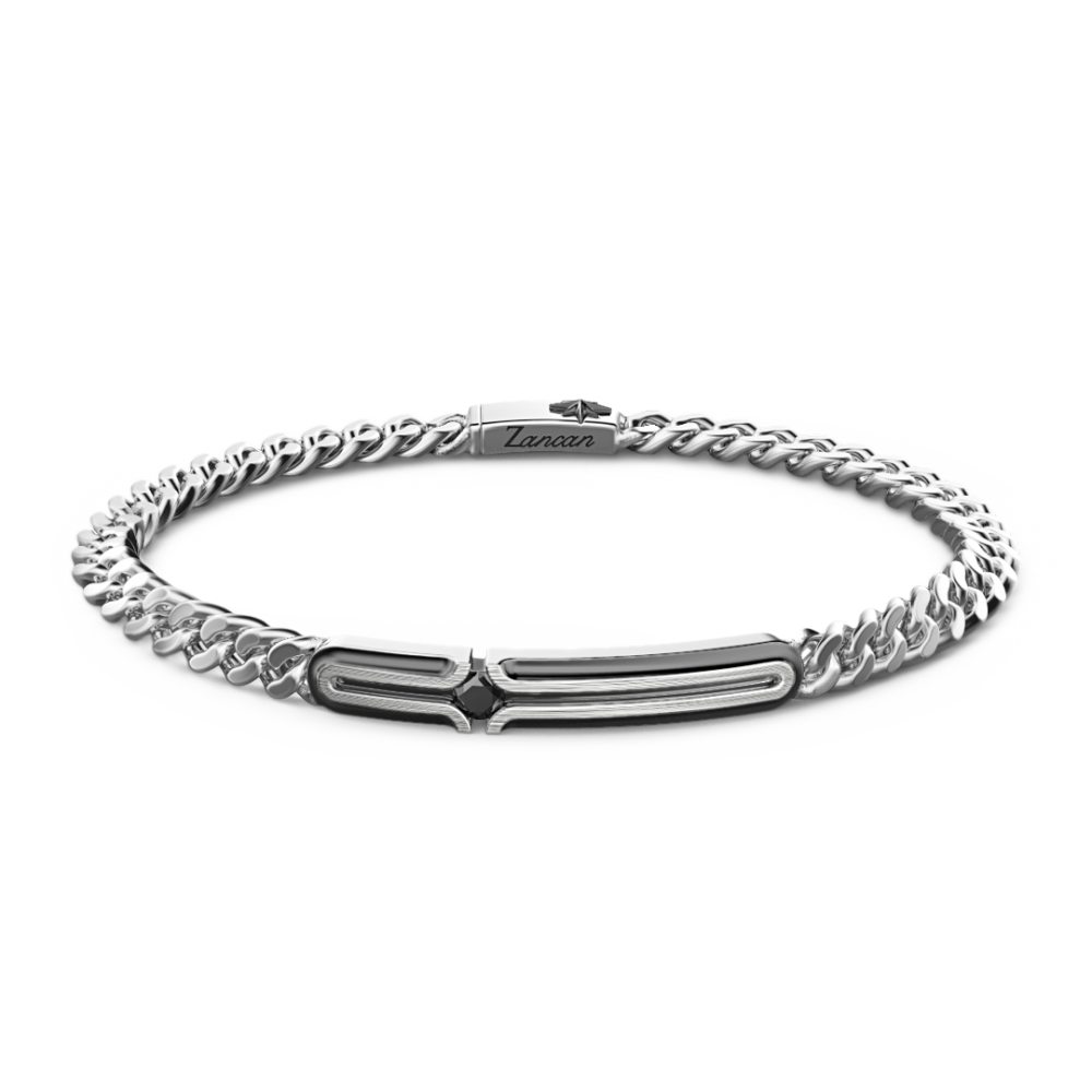Zancan silver curb chain bracelet with tag and black