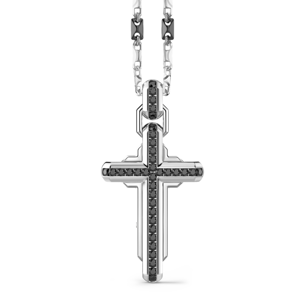 pendant cross and black necklace with Zancan silver