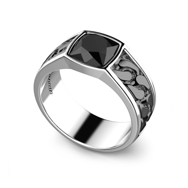 White and black silver ring...