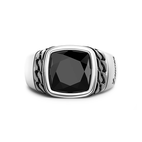 White and black silver ring...