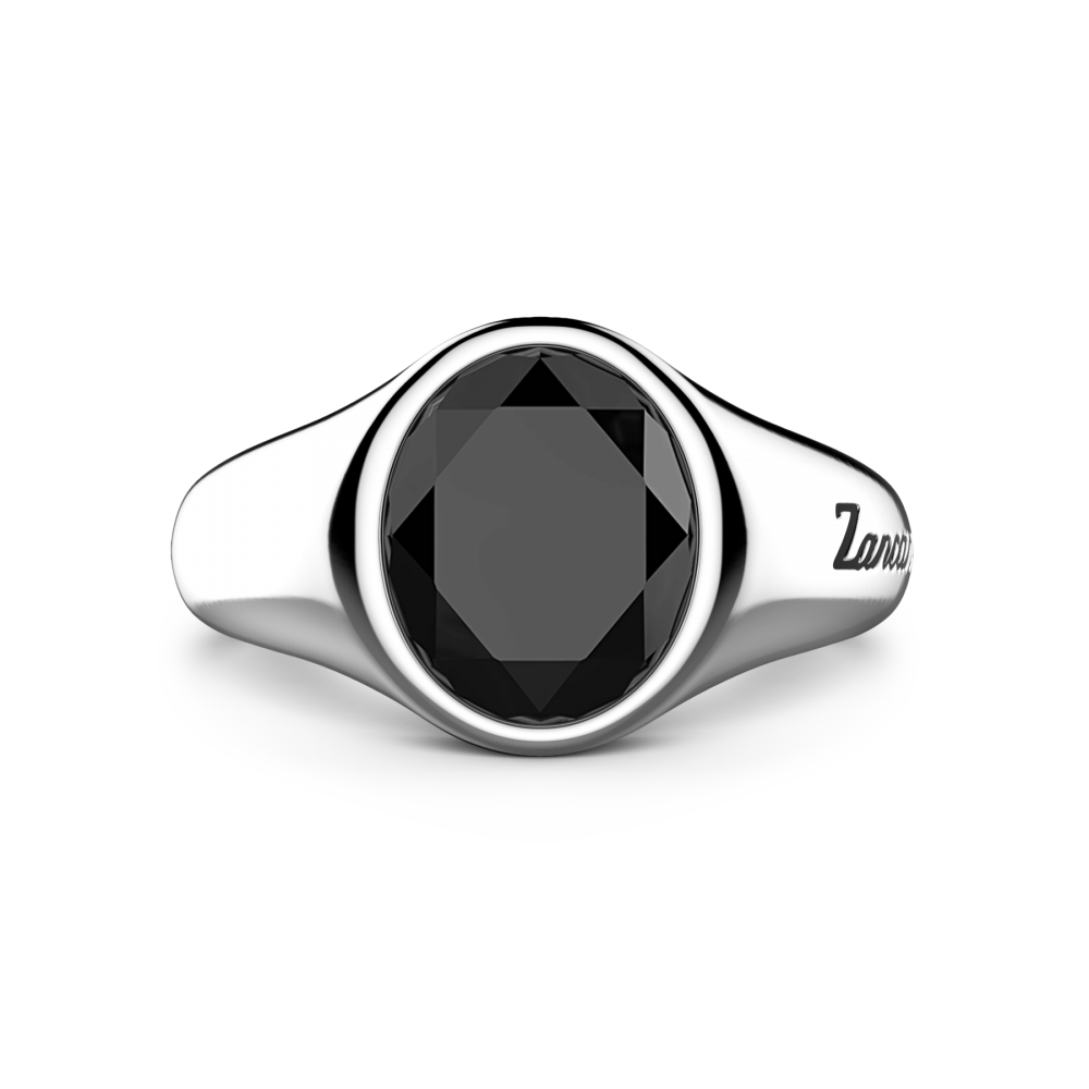 Zancan round silver signet ring with onyx stone.