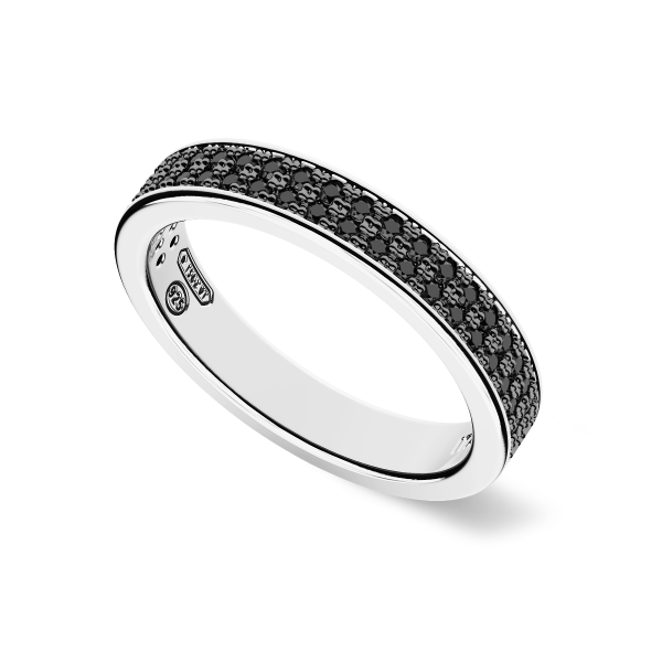 Silver and black stone ring.