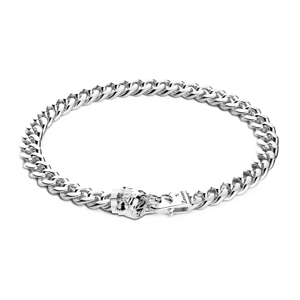 Zancan silver curb chain bracelet with wolf head closure.