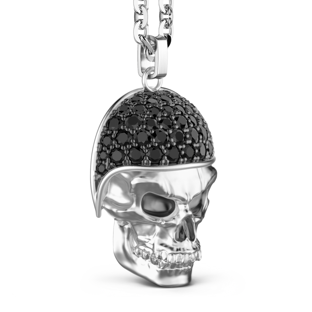Enhanced Black and White Diamond Accent Skull with Crossbones Pendant in  Sterling Silver | Zales