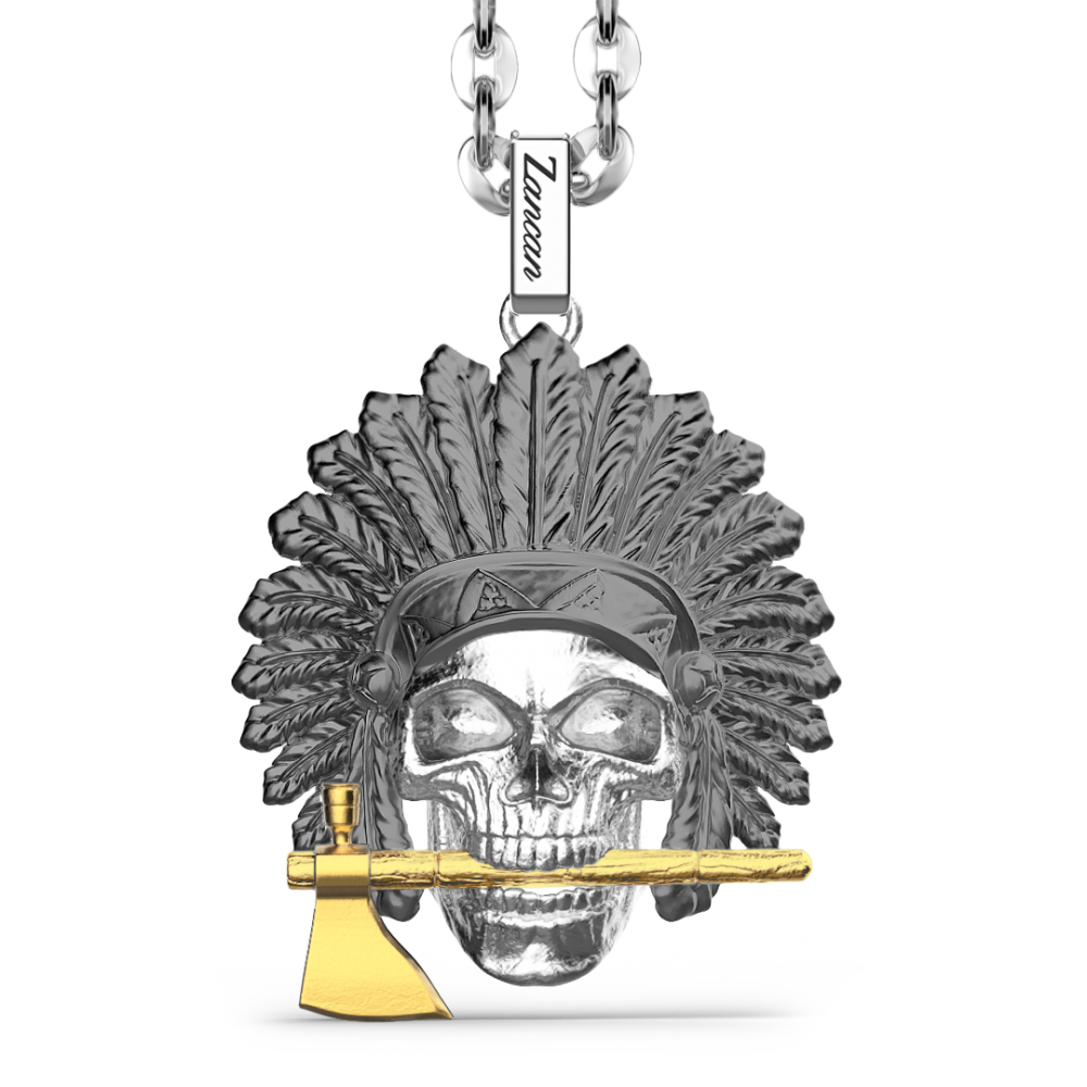 Zancan silver necklace with Native American skull.
